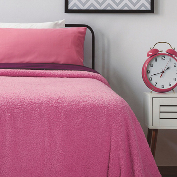 Frazada Corderito 1 1/2 Plaza Liso Premium Rosa 150x220 Jc 1