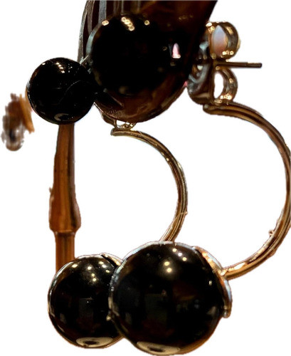 Caravanas Luli Doble Perla Negra Acero Distinguida 0