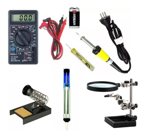 Kit Estudiantil 7 Pzas Tester Apoya Soldador Estaño Lupa 0