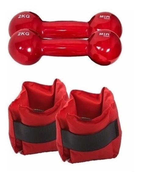 Combo Fitness:tobilleras 2 Kg+ 2 Pesas Recubiertas Goma 2 Kg 1