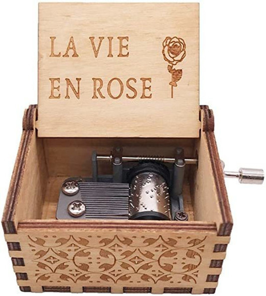 Cajita Musical Manivela Madera Tallada  La Vie En Rose 0
