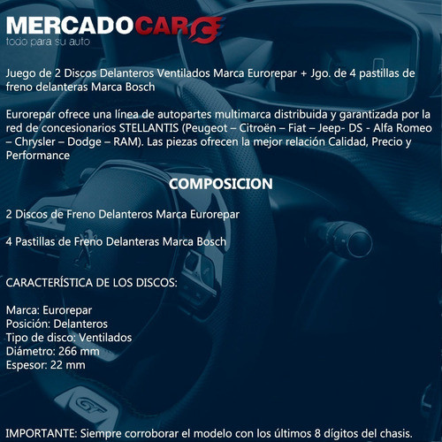 Discos Del + Pastillas Freno Citroen C4 1.6 16v 2013 2014 1