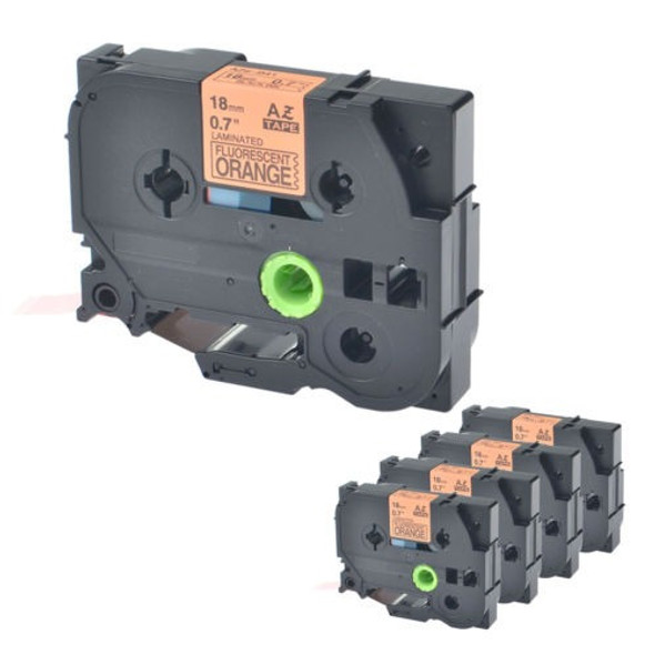 5pk Tz Tze-b41 Negro Sobre Naranja Fluo Etiqueta Cinta 18mm 0