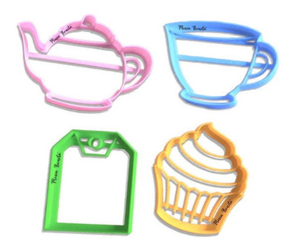 X4 Té Juego - Cortantes Moldes Galletas Masa Fondant Tetera 0