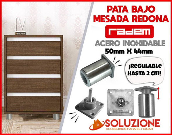 Pata Bajo Mesada Acero Inoxidable Regulable 50mm Redonda 1