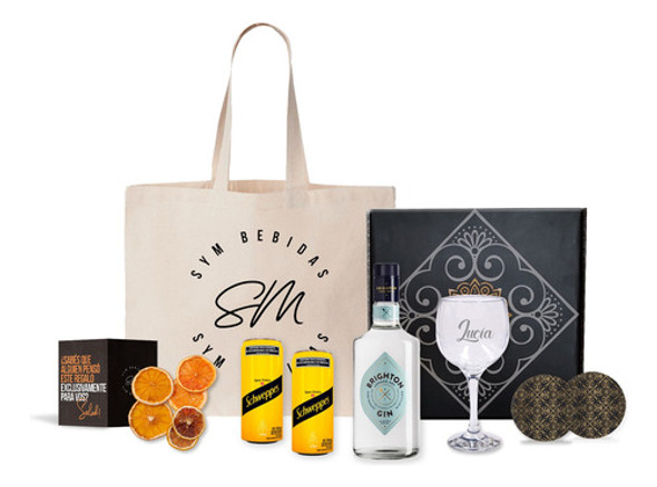 Kit Gin Brighton Con Copa Grabada + Agua Tonica Schweppes 0
