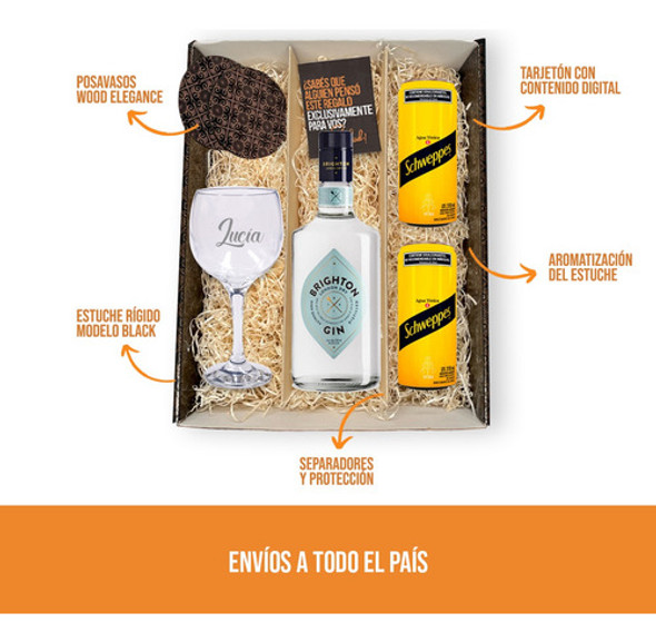 Kit Gin Brighton Con Copa Grabada + Agua Tonica Schweppes 1