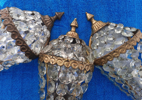 Antiguo Aplique Bronce Caireles Cristal Facetado  Pared 1luz 1