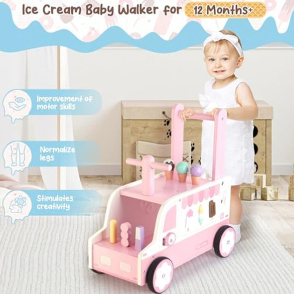 Asweets Andador De Madera Para Bebés Con Ruedas, 1