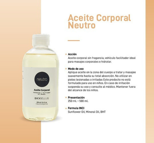 Aceite Para Masajes Neutro Sin Fragancia - Biobellus 250ml 1
