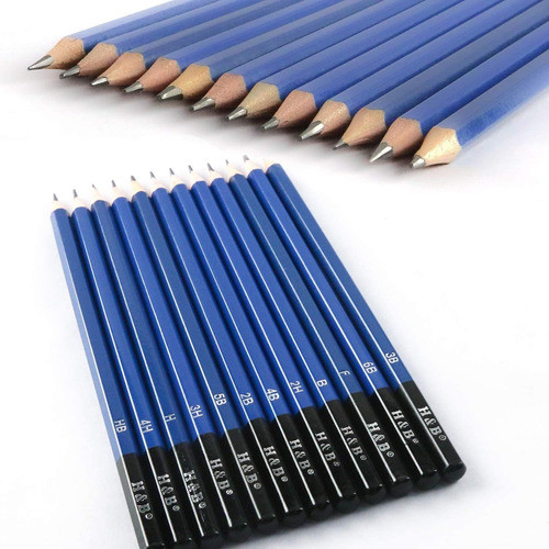 Set Juego 12 Lapices De Dibujo H & B  Tamano Mediano 6b -... 1