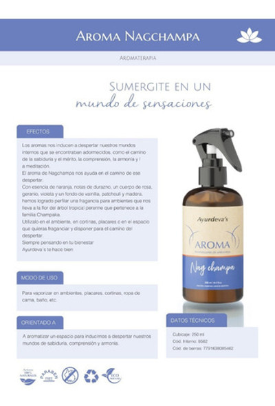Aromatizador Ambiente Ayurdeva's Nag Champa Meditación 1