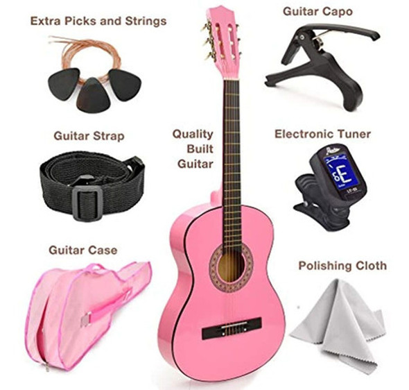Nueva Guitarra De Madera Rosa 30 Con Estuche Y Accesorios. G 1 Nueva Guitarra De Madera Rosa 30 Con Estuche Y Accesorios. G 1