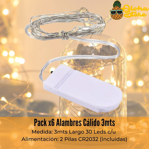 X 6 Guirnalda Hilo Alambre Cobre Microled Calido Pilas 3mts 1