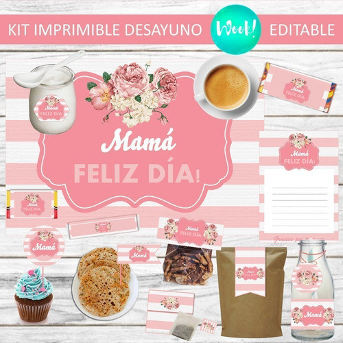 Kit Imprimible Desayuno Merienda Día De La Madre Editable 1