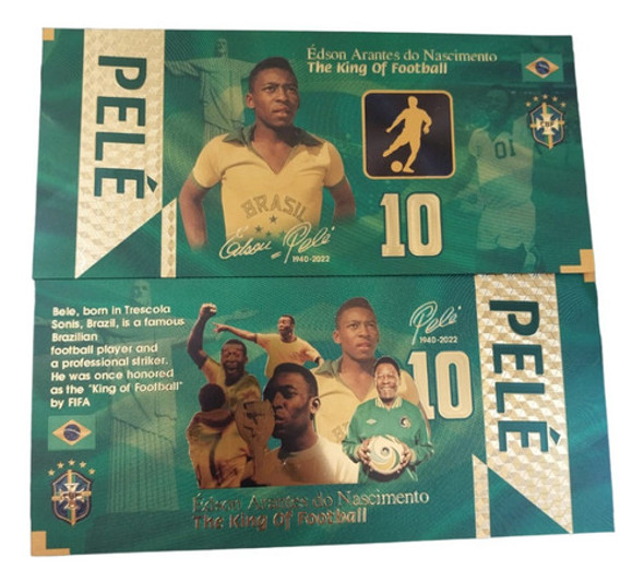 Billete Premium Foil Oro Futbol Souvenir Pele 10 Reales 02 0