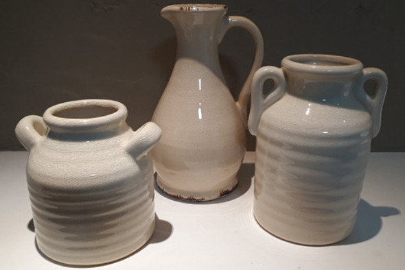 Set X 3 Vasijas De Cerámica Craquelada Natural 21cm Alto 1