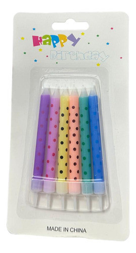 Velas De Cumpleaños Con Lunares Multicolor Pastel X6unidades 0
