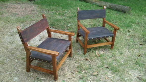 Sillón Leñero En Madera Y Cuero 0