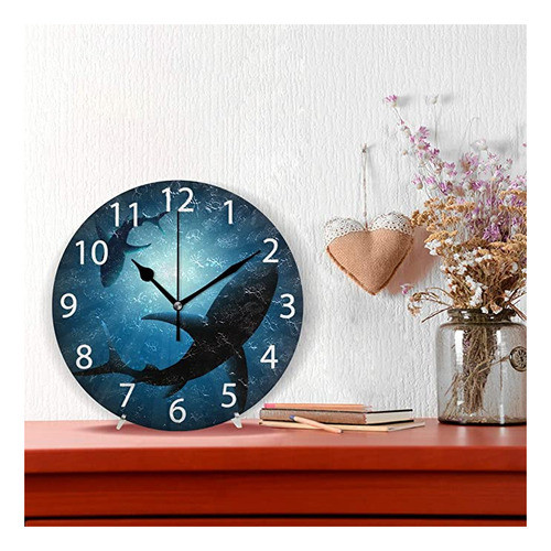 Senya Sharks - Reloj De Pared Redondo Con Diseño De Tiburo. 1