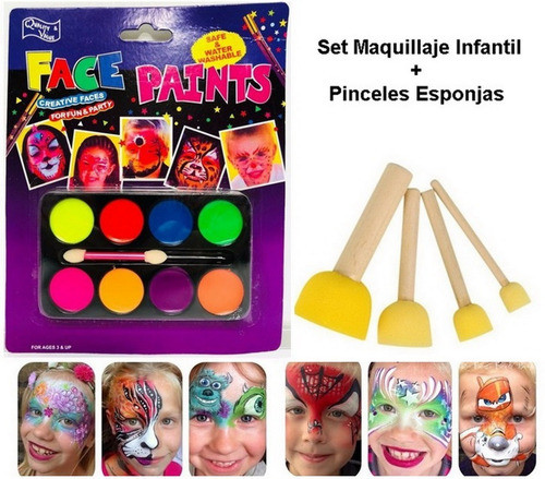 Combo Maquillaje Artístico Infantil. 8 Colores. + Pinceles 0