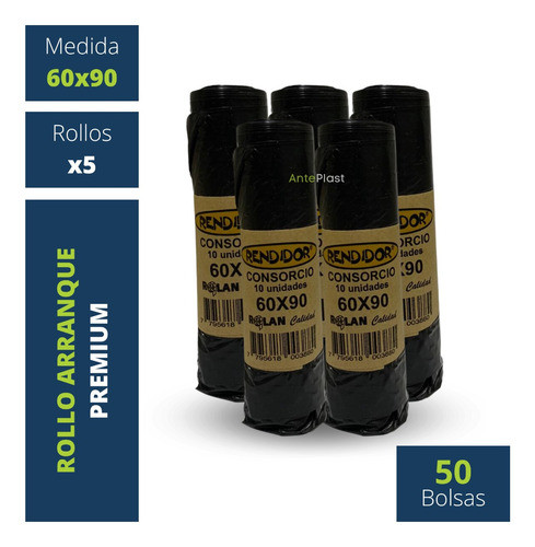 Bolsas Residuos 60x90 Antigoteo Arranque Negras X5 Rollo 0