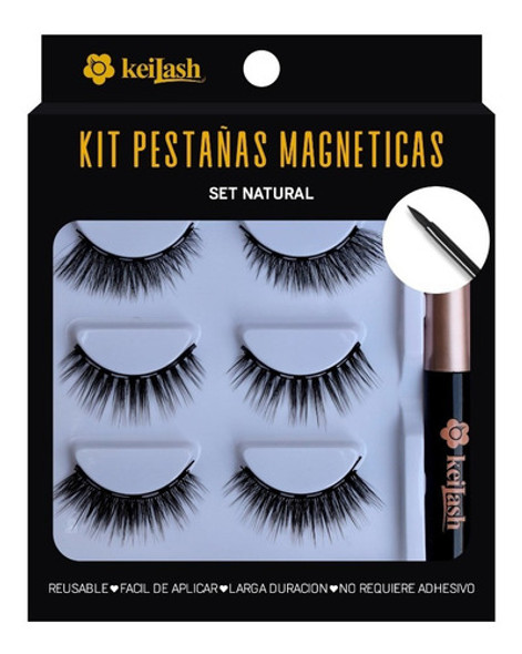 Pestañas Magneticas Naturales X3 + Delineador + Pinza Vegana 0
