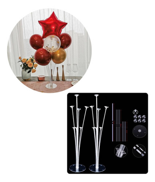 Pack 5 Bases Soporte Con 7 Varillas Porta Globo Mesa 1