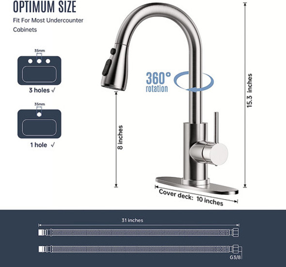 Grifo Cocina Spray Desplegable Una Sola Manija Arco Alto Ace 1
