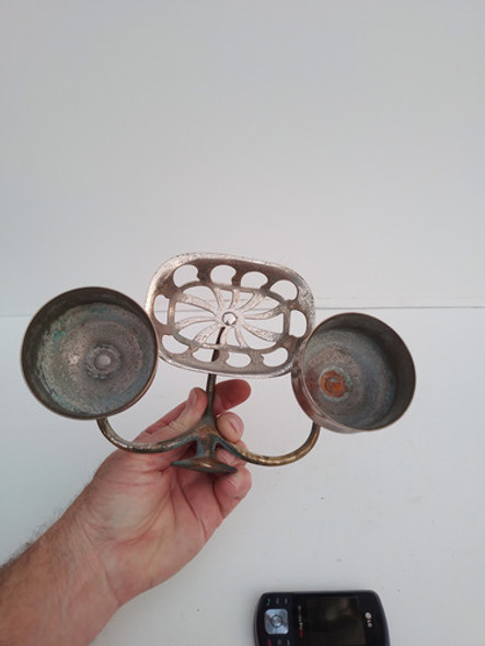 Antigua Jabonera Bronce Niquelado Porta Cepillos Vaso Peine 0