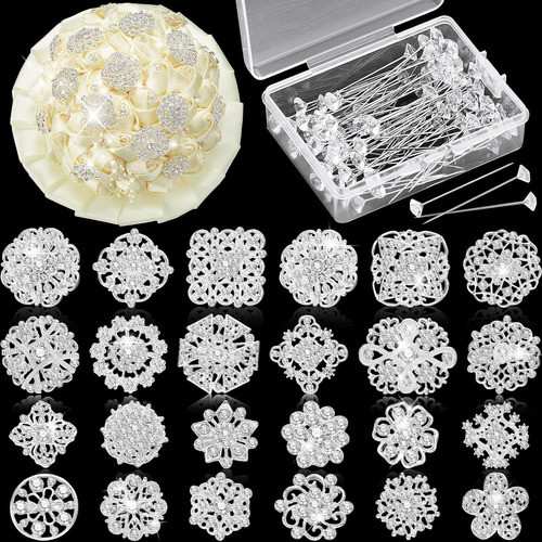 Broches De Flores Y Boutonniere De Rhinestones, 124 Piezas, 0