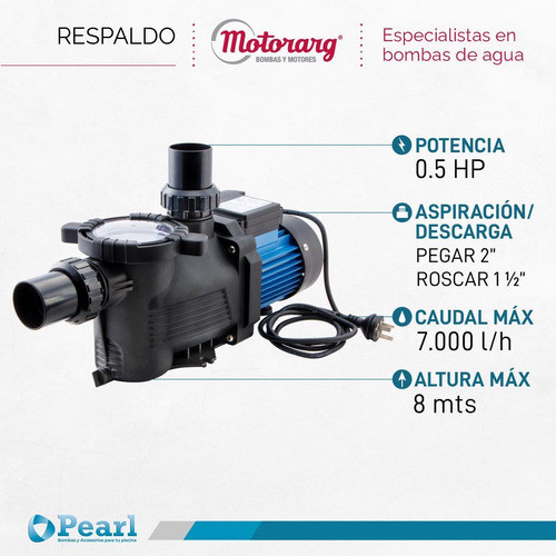 Bomba Autocebante Piscina 0.5 Hp Motorarg Modelo Pearl 50m 1