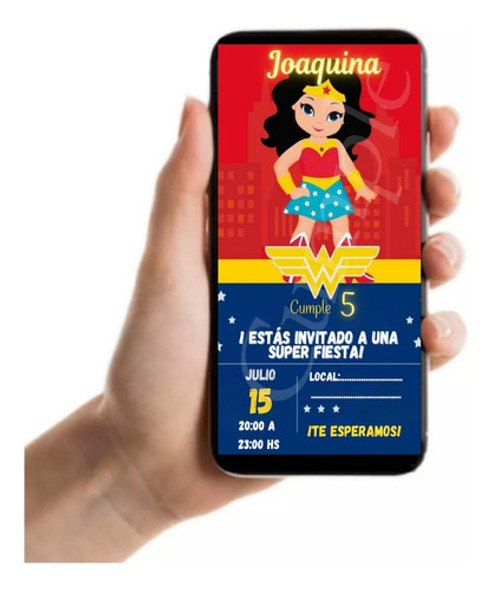 Tarjeta Invitación Digital - Cumpleaños Mujer Maravilla 0