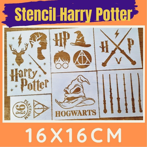 Combo X 6 Stencil Harry Potter De 16x16 Cm Modelos A Eleccio 0