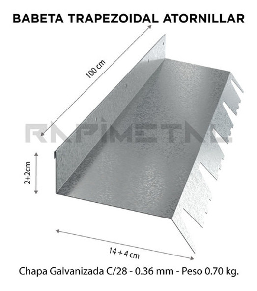 Zingueria Babeta Trapezoidal Atornillar Galvanizado 1 Metro 1