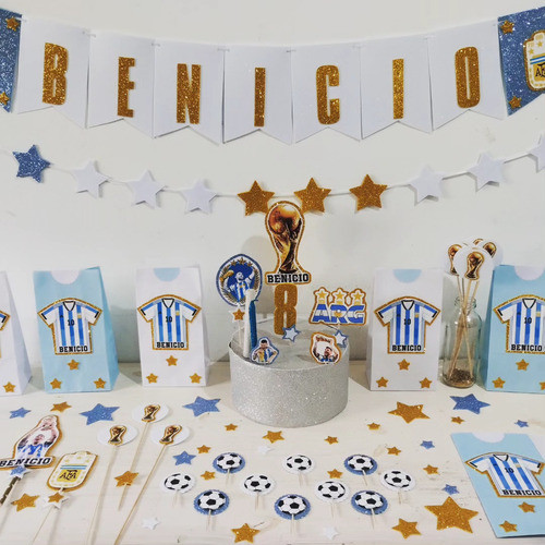 Combo Cumple Argentina Selección 10 Niños Goma Eva Glitter 0