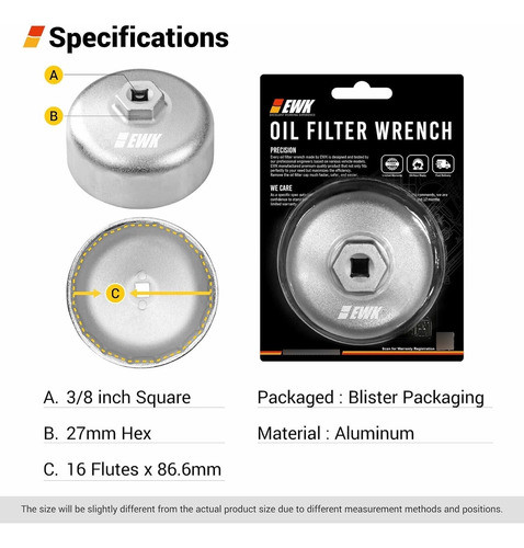 Llave Filtro Aceite Bmw Estriada 16 Caras 86mm Llave 3.386 1