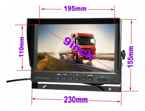 Monitor De Visin Trasera Para Coche De 9 Pulgadas, 4 Pines, 1