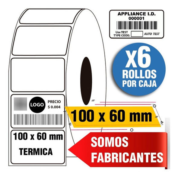 Etiquetas Termicas Autoadhesivas 100 X 60 Mm X 6 Rollos 0