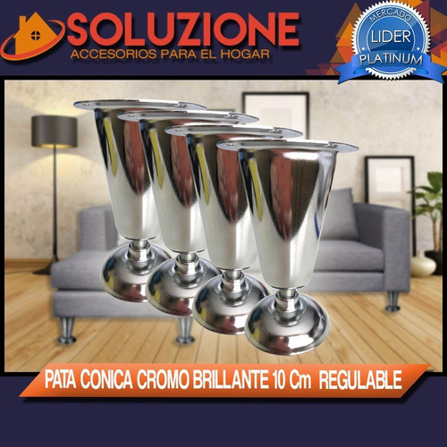 Pata Conica Cromo Brillante 100mm Regulable Para Sillon Sofa 1