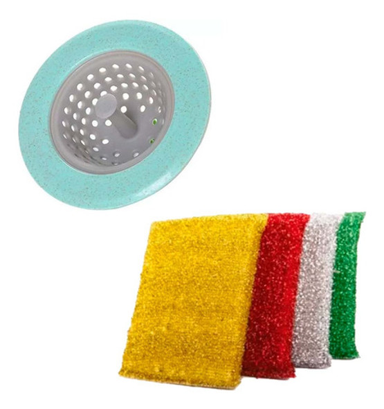 Setx5 Esponjas Fregar + Rejilla Tapon Cocina Limpieza 0