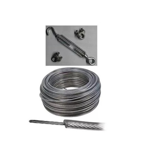 Combo Cable Acero Forrado 4.5mm 100mt Tensor Prensacables 0