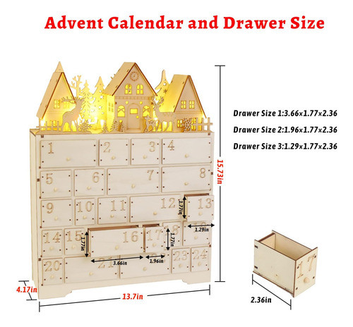 Calendario Adviento Madera Navidad 24 Cajones Ccinee 1