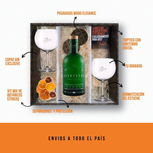 Kit Regalo Gin Aconcagua Lima Box + 2 Copas Transparentes 1