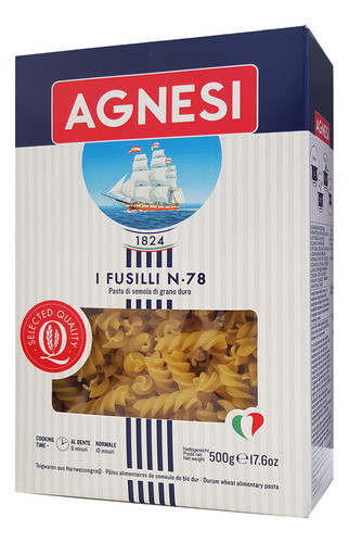 Pasta Fusilli Nº 78 Agnesi 500 Grs. 0