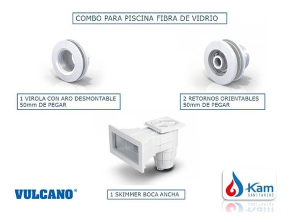 Kit Vulcano P/pileta Fibra Skimmer Virola Retorno 17 1