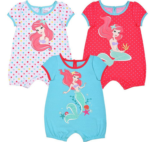 ~? Disney Baby Ariel La Sirenita 3 Pack Rompers, Naranja, 18 0