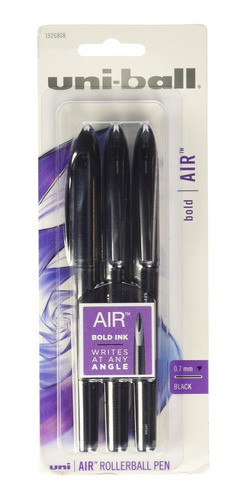 3 X Uni-ball Air Rollerball Pens Fine Point 0.7mm Negro 0