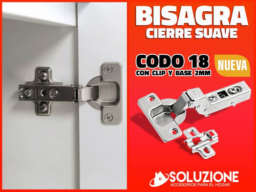 Bisagra Cierre Suave Cazoleta 35mm Codo 18 Con Clip Y Base 1