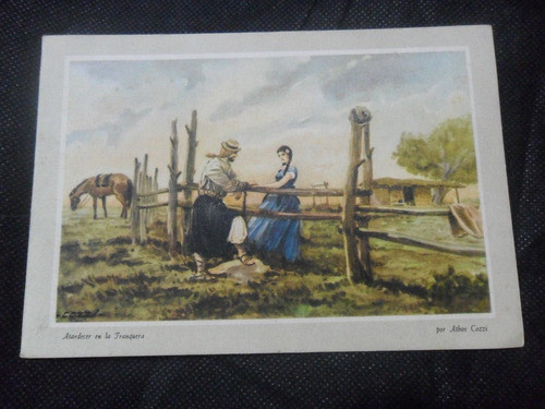 Atardecer En La Tranquera Athos Cozzi 1959 Tarjeta Postal 0